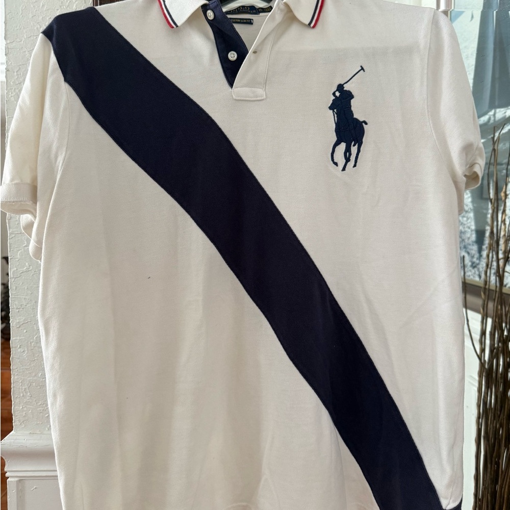 Polo by Ralph Lauren Men's White and Navy Polo Shirt - Picture 2 of 6